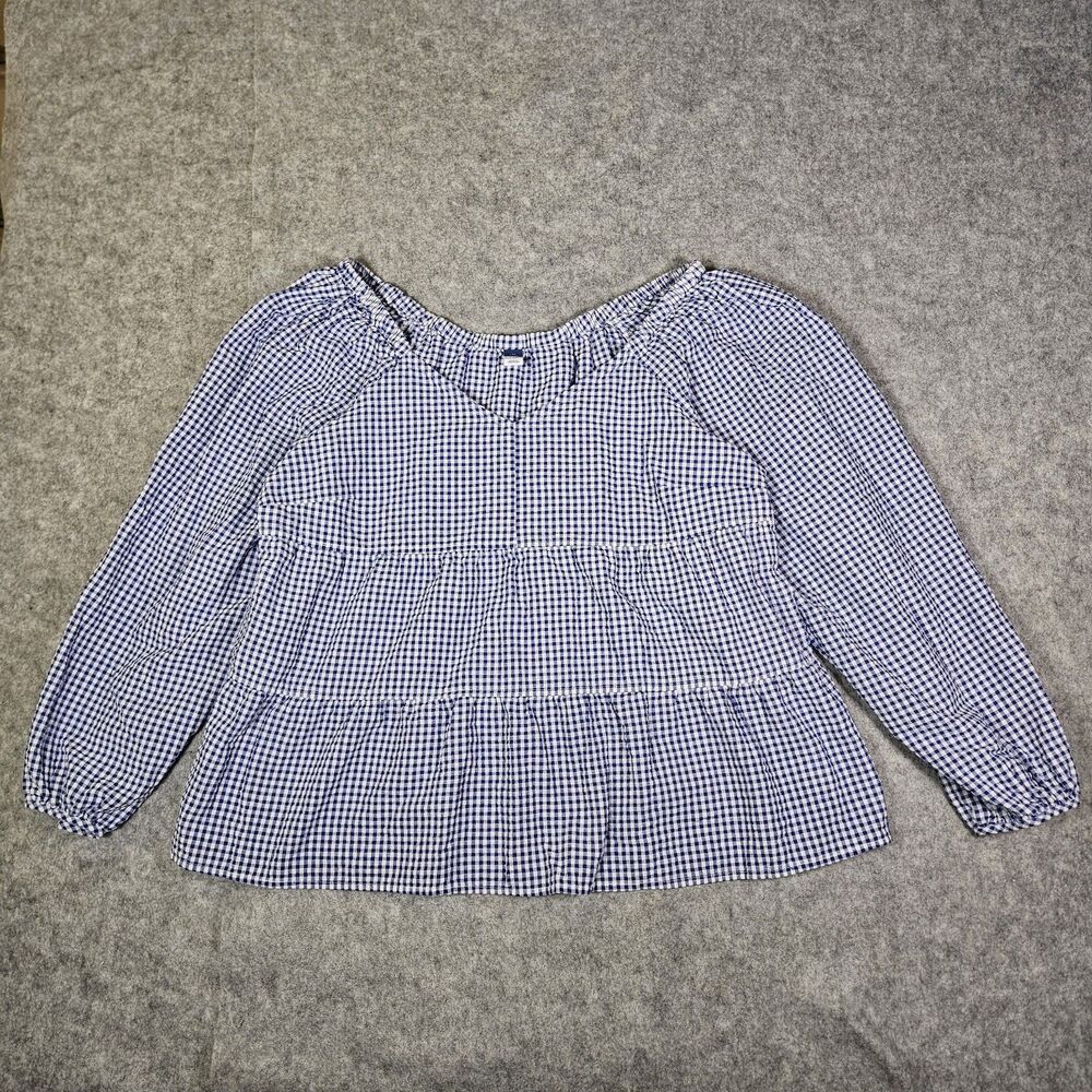 Old Navy Womens Blue White Gingham Peasant Blouse Dorothy Wizard of Oz Size XLT